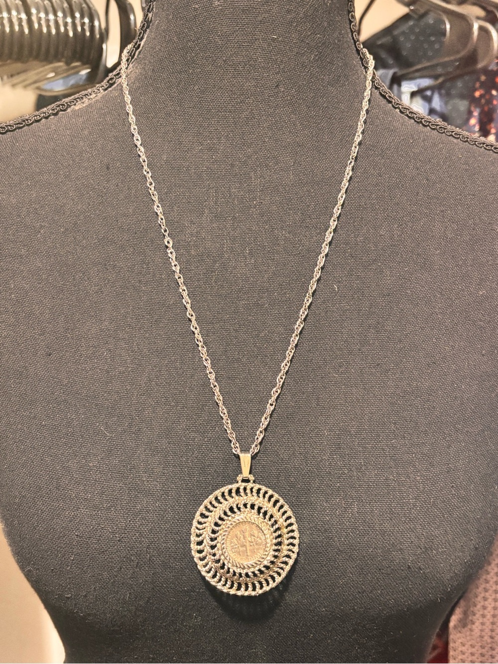 Silver-Tone Openwork Medallion Pendant Necklace for Women